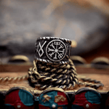Aegishjalmur Helm of Awe Ring – Norse Viking Titanium Steel Rune Ring - Night Works