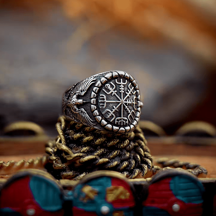 Aegishjalmur Helm of Awe Ring – Norse Viking Titanium Steel Rune Ring - Night Works