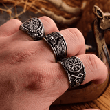Aegishjalmur Helm of Awe Ring – Norse Viking Titanium Steel Rune Ring - Night Works