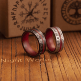 Ancala Red Wood Ring – Nordic Rune Stainless Steel Ring - Night Works