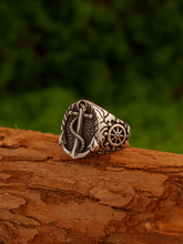 Anchor & Helm Medieval Ring – Vintage Pirate Nautical Signet Ring for Men - Night Works