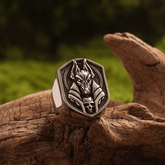 Anubis Ring – Egyptian Titanium Steel Statement Band - Night Works