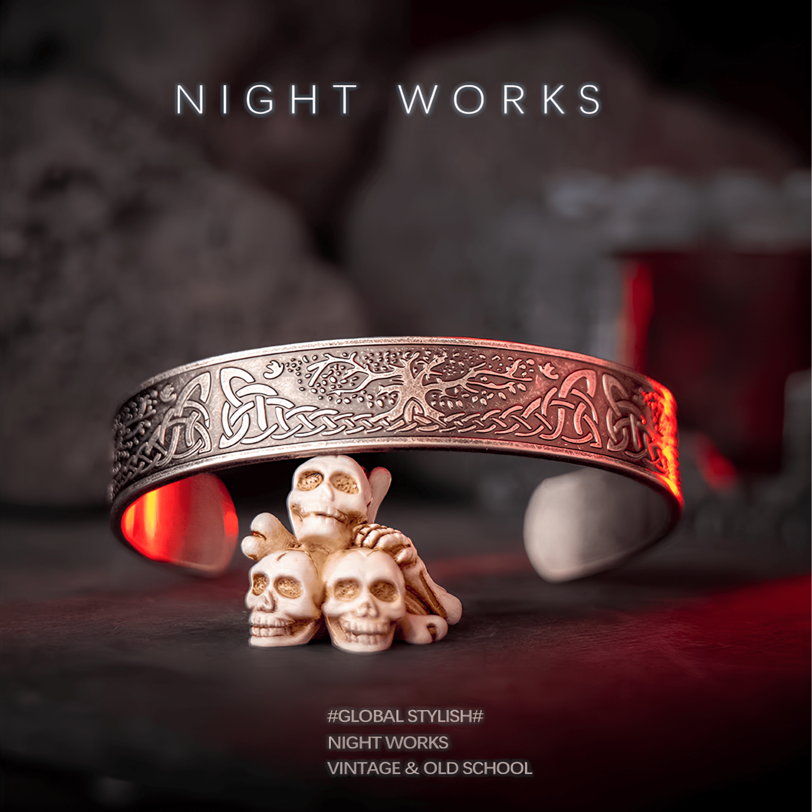 Celtic Sacred Oak Bracelet – Wide Stainless Steel Celtic Knot Bangle - Night Works