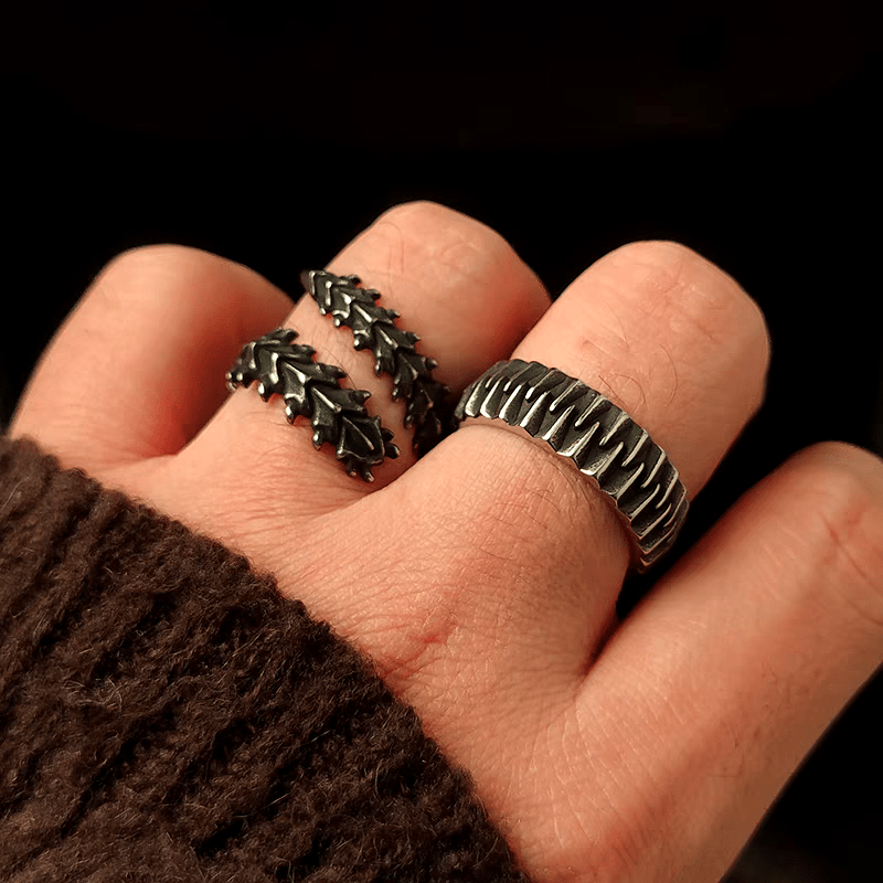 Conflict Spine Ring – Dark Vintage Titanium Steel Gothic Band - Night Works
