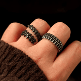 Conflict Spine Ring – Dark Vintage Titanium Steel Gothic Band - Night Works