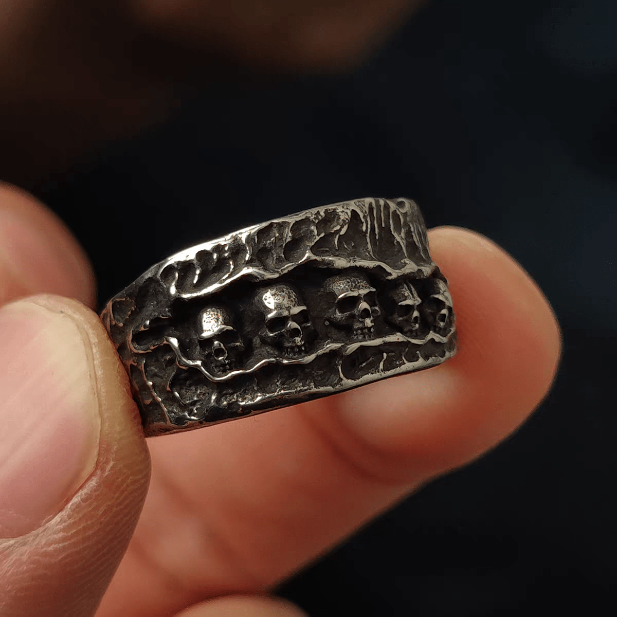 Dark Pact Wide Skull Gothic Titanium Steel Ring - Night Works