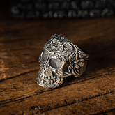 Day of the Dead Floral Skull Gothic Titanium Steel Ring - Night Works
