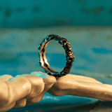 Deathmatch Half Skull Gothic Titanium Steel Ring - Night Works