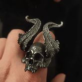 Demon Horned Skull Ring – Gothic Oversized Titanium Steel - Night Works