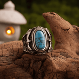 Eagle’s Eye Turquoise Ring – Vintage Tribal Titanium Steel - Night Works