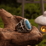 Eagle’s Eye Turquoise Ring – Vintage Tribal Titanium Steel - Night Works