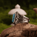 Eagle’s Eye Turquoise Ring – Vintage Tribal Titanium Steel - Night Works
