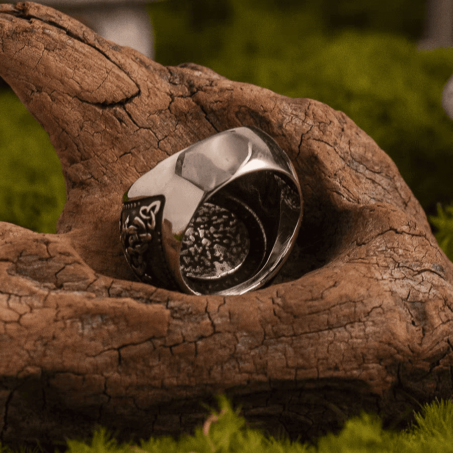Fenrir Wolf Ring – Viking Titanium Steel Rune Signet - Night Works