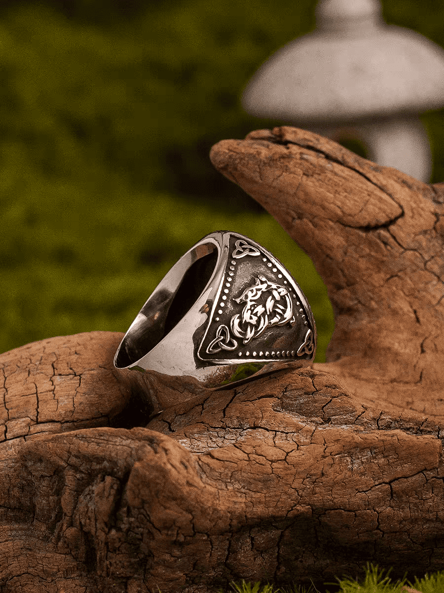 Fenrir Wolf Ring – Viking Titanium Steel Rune Signet - Night Works