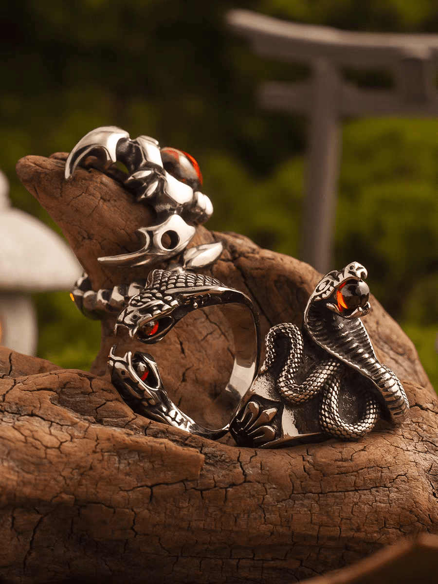 Guardian of Power – Ancient Egypt Cobra Eye Ring with Red Gem - Night Works