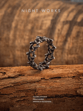 Hexagram Star Ring – Dark Vintage Titanium Steel Openwork Band - Night Works