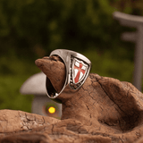 Honor and Praise Templar Cross Ring – Wide Titanium Steel Crusader Ring - Night Works