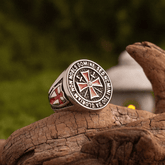 Honor and Praise Templar Cross Ring – Wide Titanium Steel Crusader Ring - Night Works