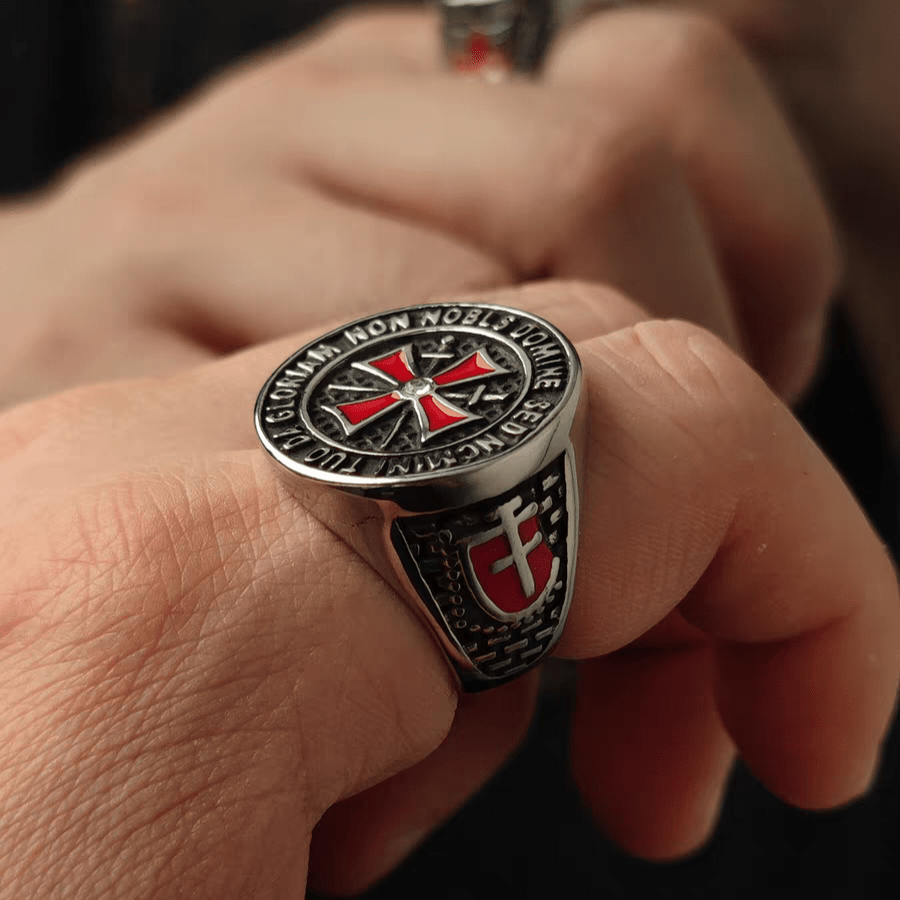Honor and Praise Templar Cross Ring – Wide Titanium Steel Crusader Ring - Night Works