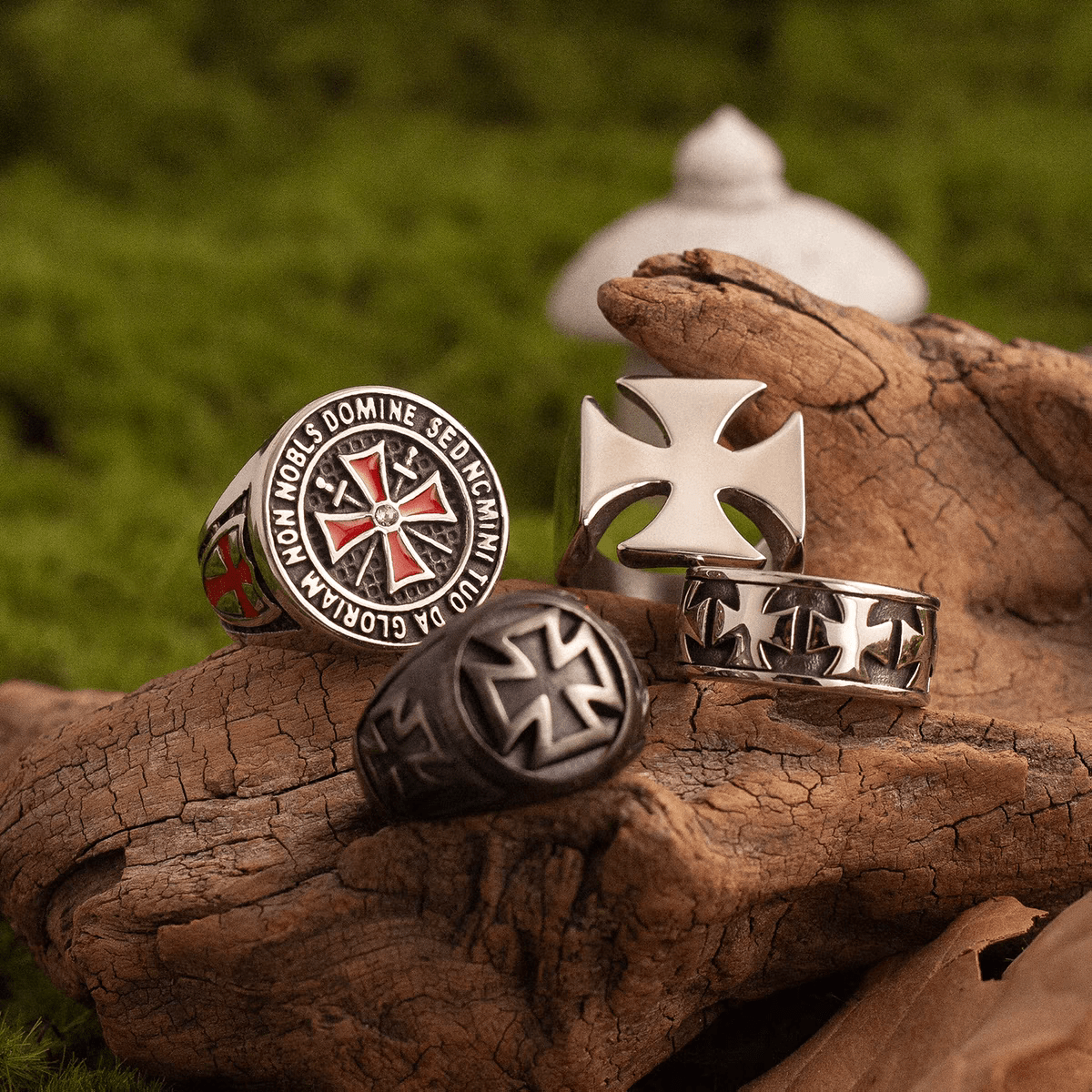 Honor and Praise Templar Cross Ring – Wide Titanium Steel Crusader Ring - Night Works