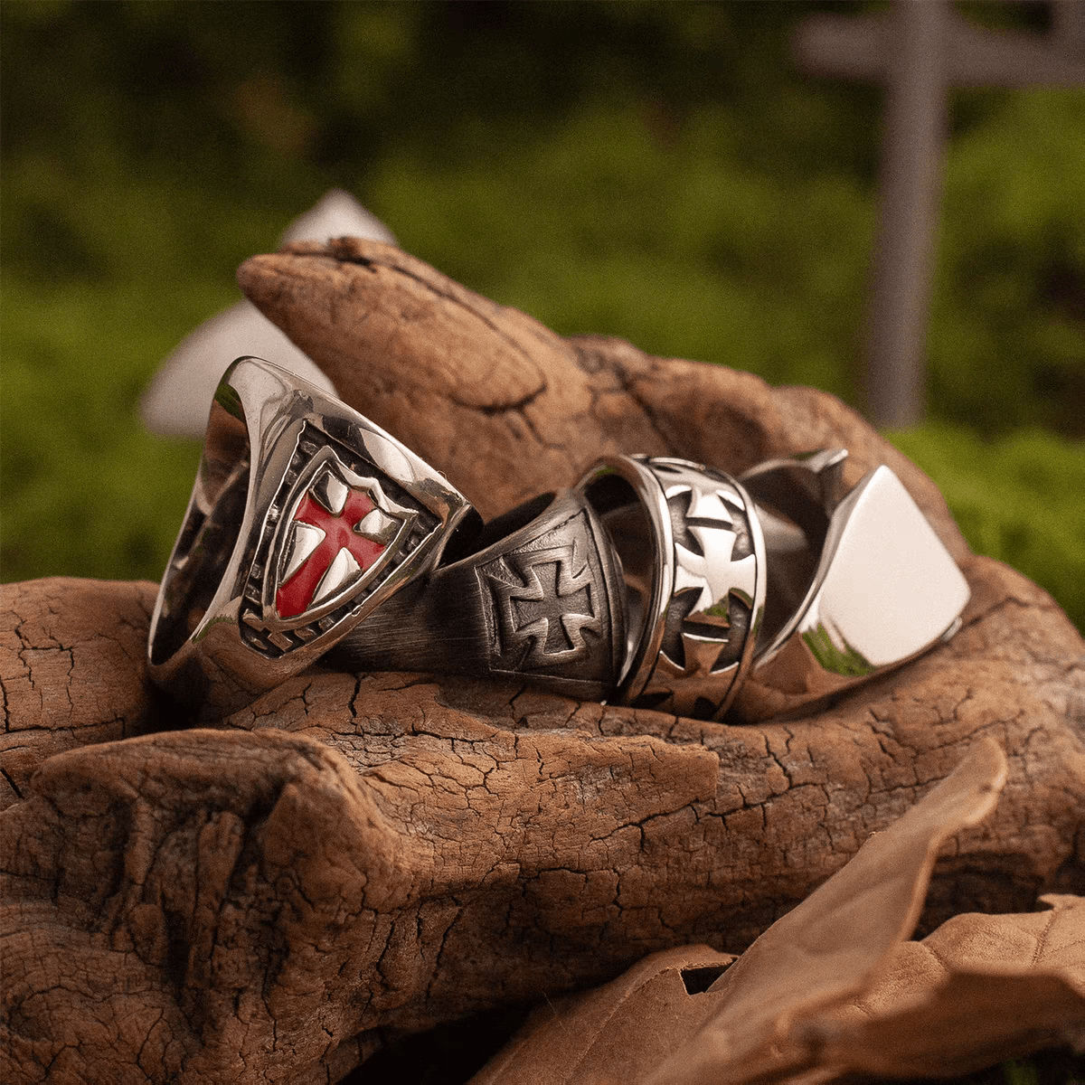 Honor and Praise Templar Cross Ring – Wide Titanium Steel Crusader Ring - Night Works