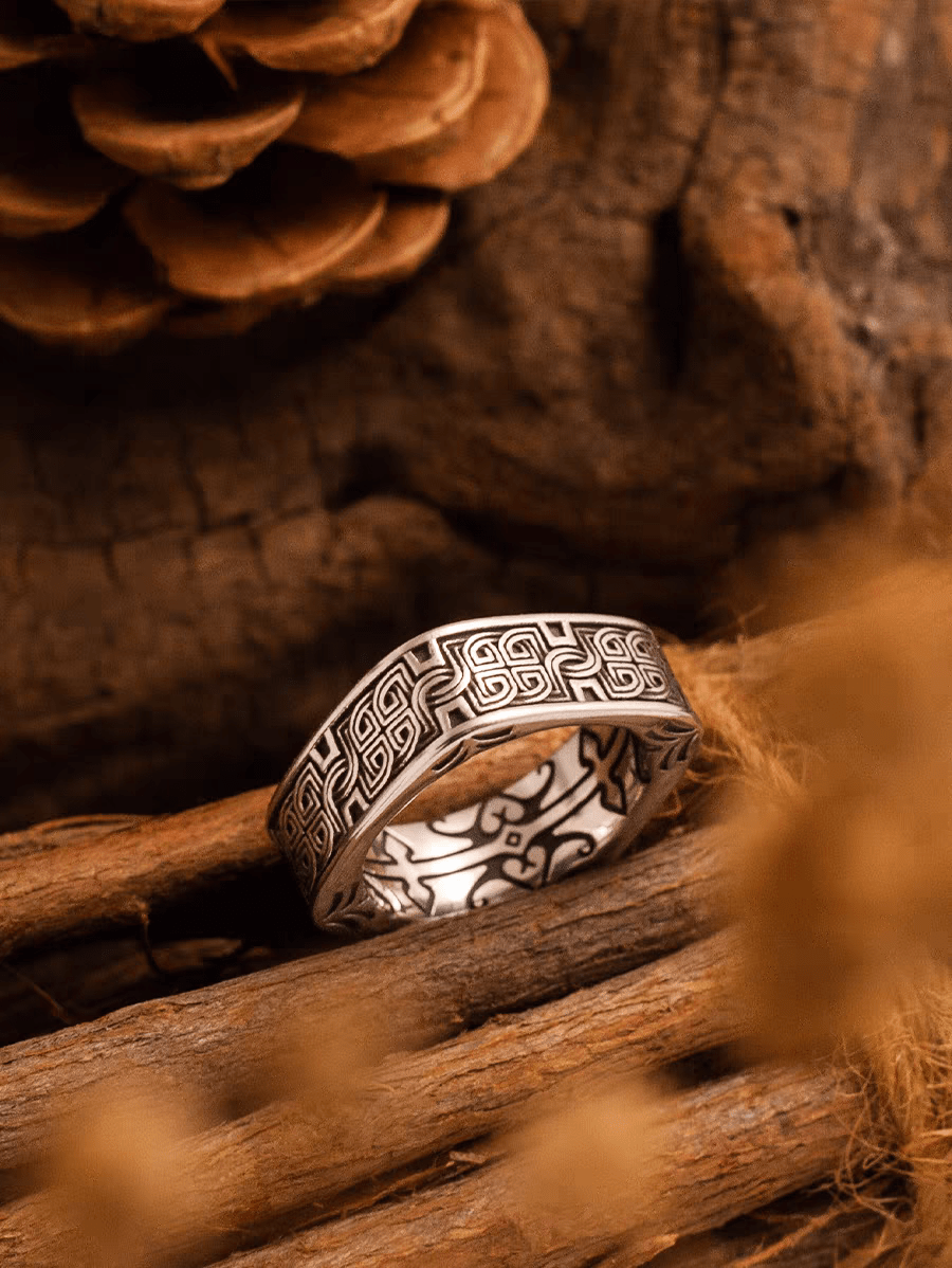 Loopy Celtic Knot Square Ring – Vintage Stainless Steel Band - Night Works