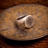 Medieval Compass Signet Ring – Vintage Titanium Steel Ring - Night Works
