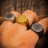 Medieval Compass Signet Ring – Vintage Titanium Steel Ring - Night Works