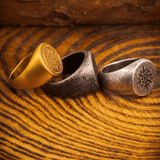 Medieval Compass Signet Ring – Vintage Titanium Steel Ring - Night Works