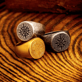 Medieval Compass Signet Ring – Vintage Titanium Steel Ring - Night Works