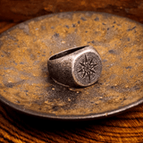 Medieval Compass Signet Ring – Vintage Titanium Steel Ring - Night Works