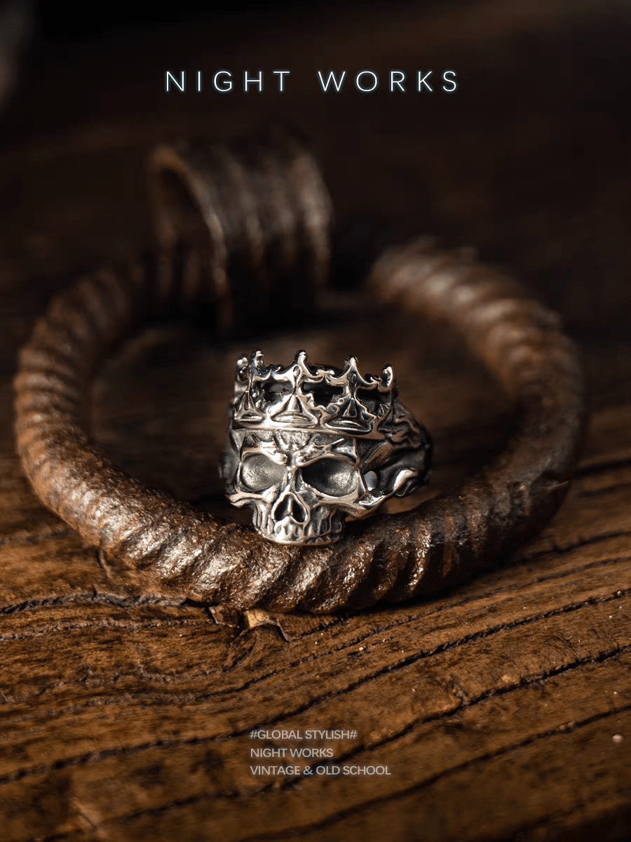 Monarch of The Dead Skull & Crown Ring – Gothic Vintage - Night Works