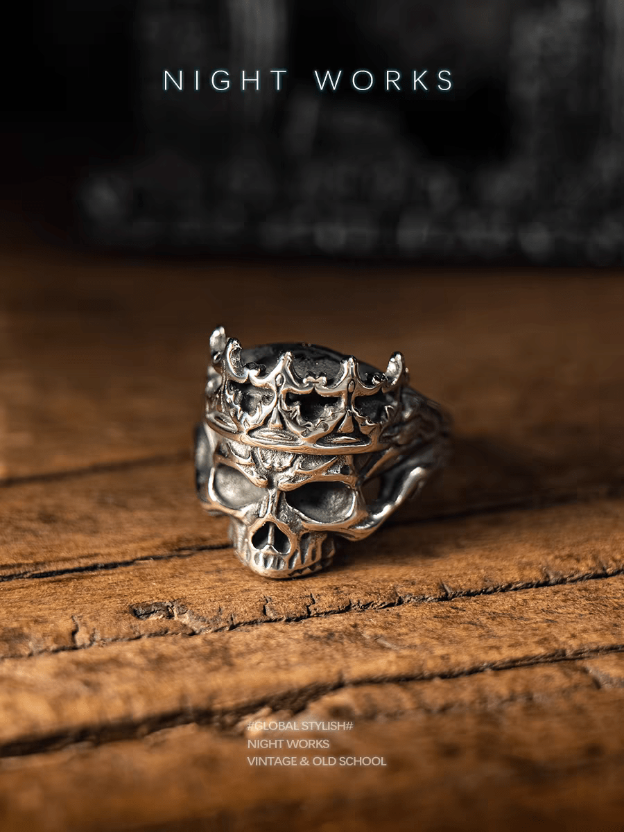 Monarch of The Dead Skull & Crown Ring – Gothic Vintage - Night Works