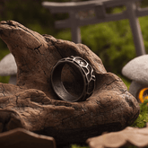 Mystic Black Rock Rune Ring – 8mm Viking Titanium Band - Night Works