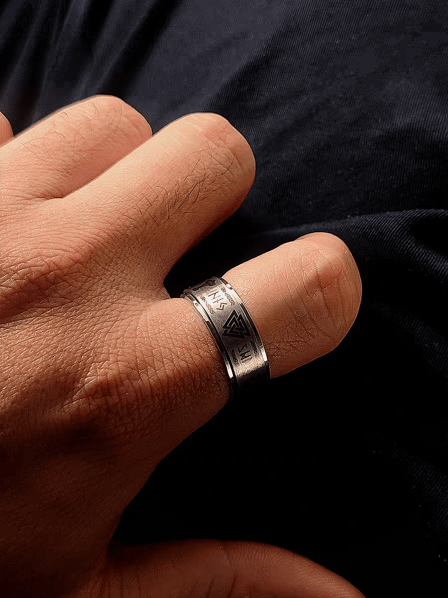 Norse Rune Spinner Ring – Titanium Steel Viking Symbol Fidget Band - Night Works
