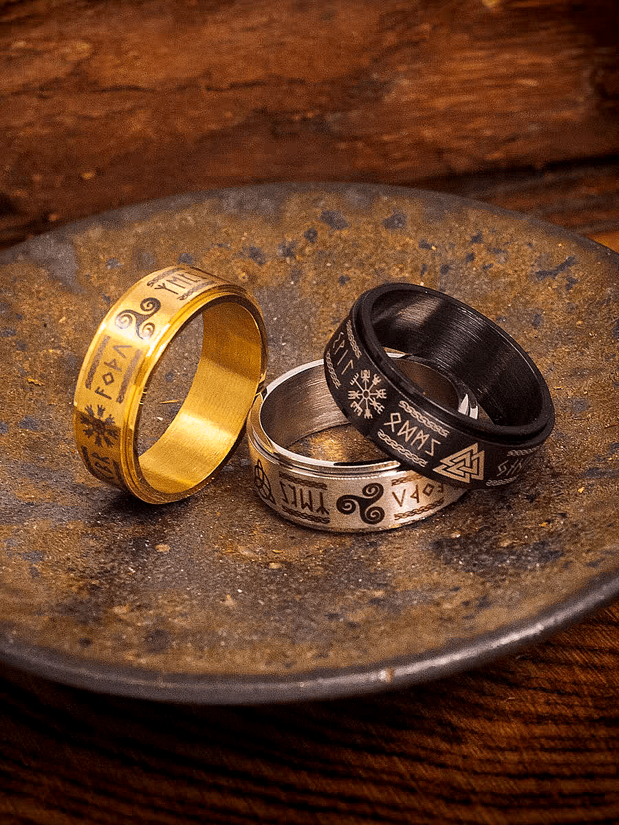 Norse Rune Spinner Ring – Titanium Steel Viking Symbol Fidget Band - Night Works