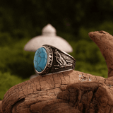 Northern Wind Turquoise Viking Ring – Norse Rune Titanium Steel - Night Works