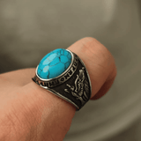 Northern Wind Turquoise Viking Ring – Norse Rune Titanium Steel - Night Works