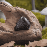 Origin Ring – Vintage Dark Oval Engraved Black Stone - Night Works