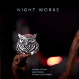 Owl Wisdom Ring – Celtic Norse Titanium Steel Band - Night Works