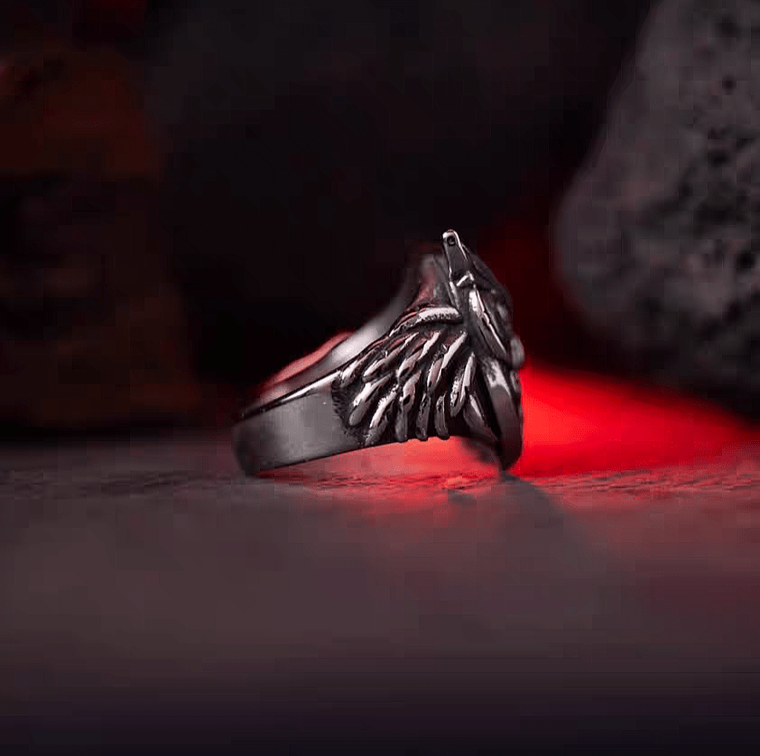 Owl Wisdom Ring – Celtic Norse Titanium Steel Band - Night Works