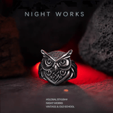 Owl Wisdom Ring – Celtic Norse Titanium Steel Band - Night Works