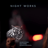 Owl Wisdom Ring – Celtic Norse Titanium Steel Band - Night Works