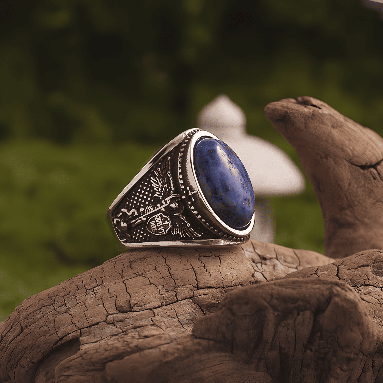 Power of God Ring - Angel Engraved Blue Stone - Night Works