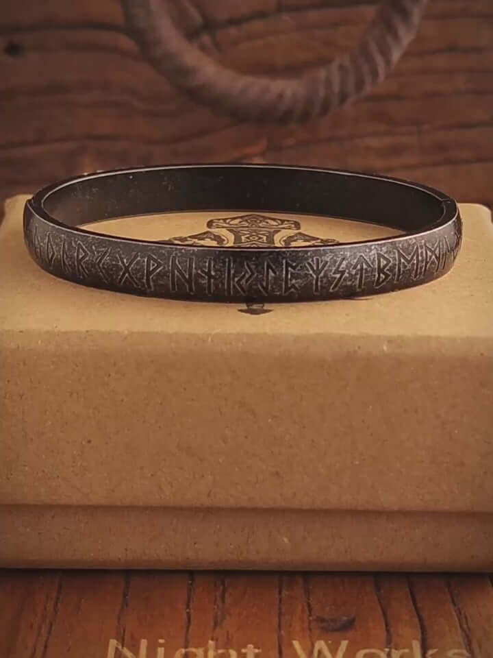 Black Nordic Rune Bracelet – Viking Titanium Steel Cuff