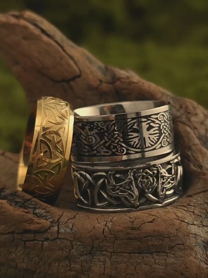 Celtic Trinity Knot Ring – 8mm Titanium Steel Antique Gold Band