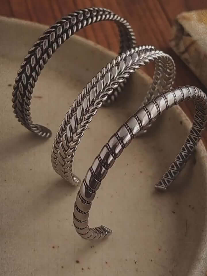 Barbed Rope & Twisted Open Cuff Bracelet – Adjustable Titanium Steel