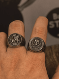 Royal Roman Knight Signet Ring – Vintage Stainless Steel Warrior Crest - Night Works