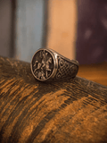 Royal Roman Knight Signet Ring – Vintage Stainless Steel Warrior Crest - Night Works