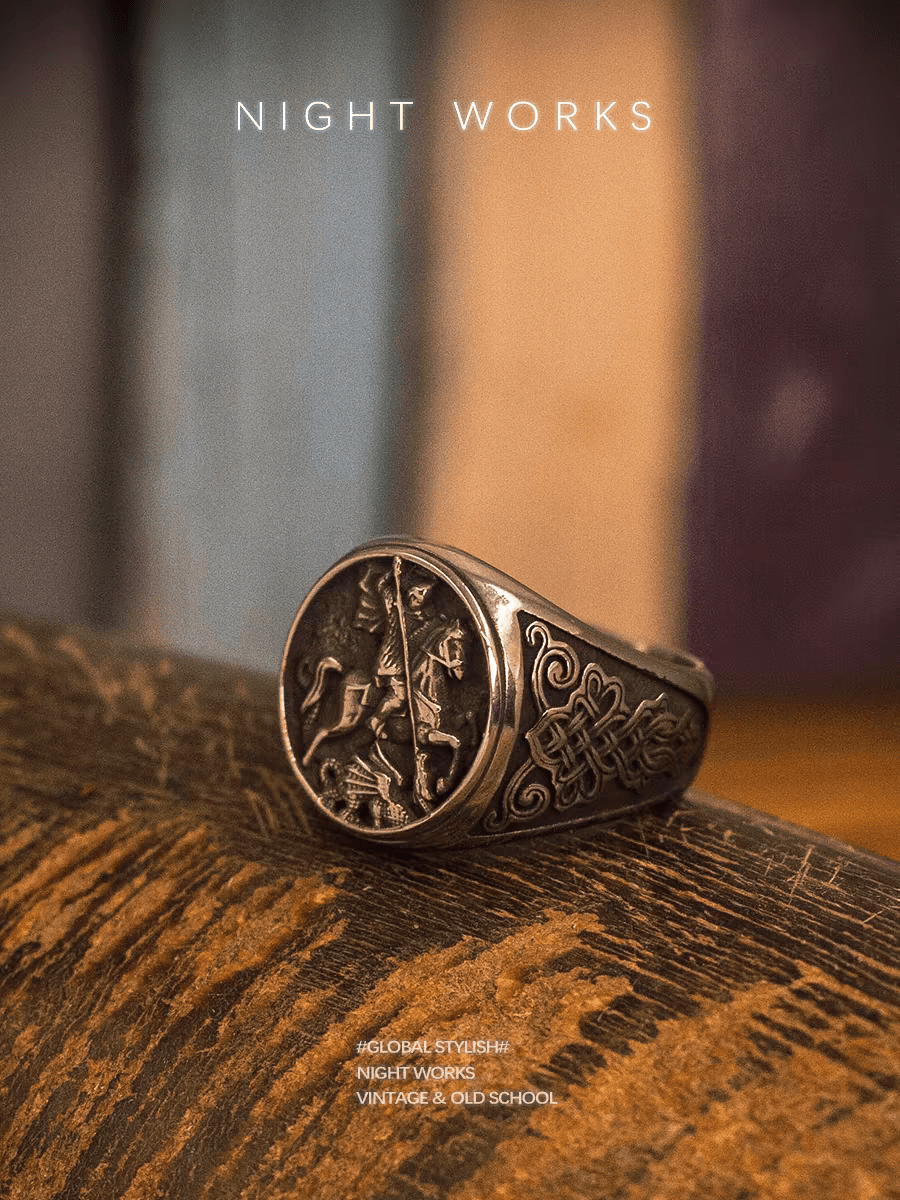Royal Roman Knight Signet Ring – Vintage Stainless Steel Warrior Crest - Night Works